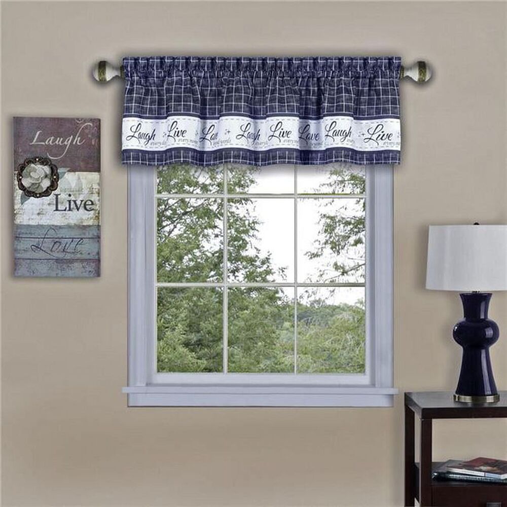 58 x 14 in. Live, Love, Laugh Window Curtain Valance, Navy